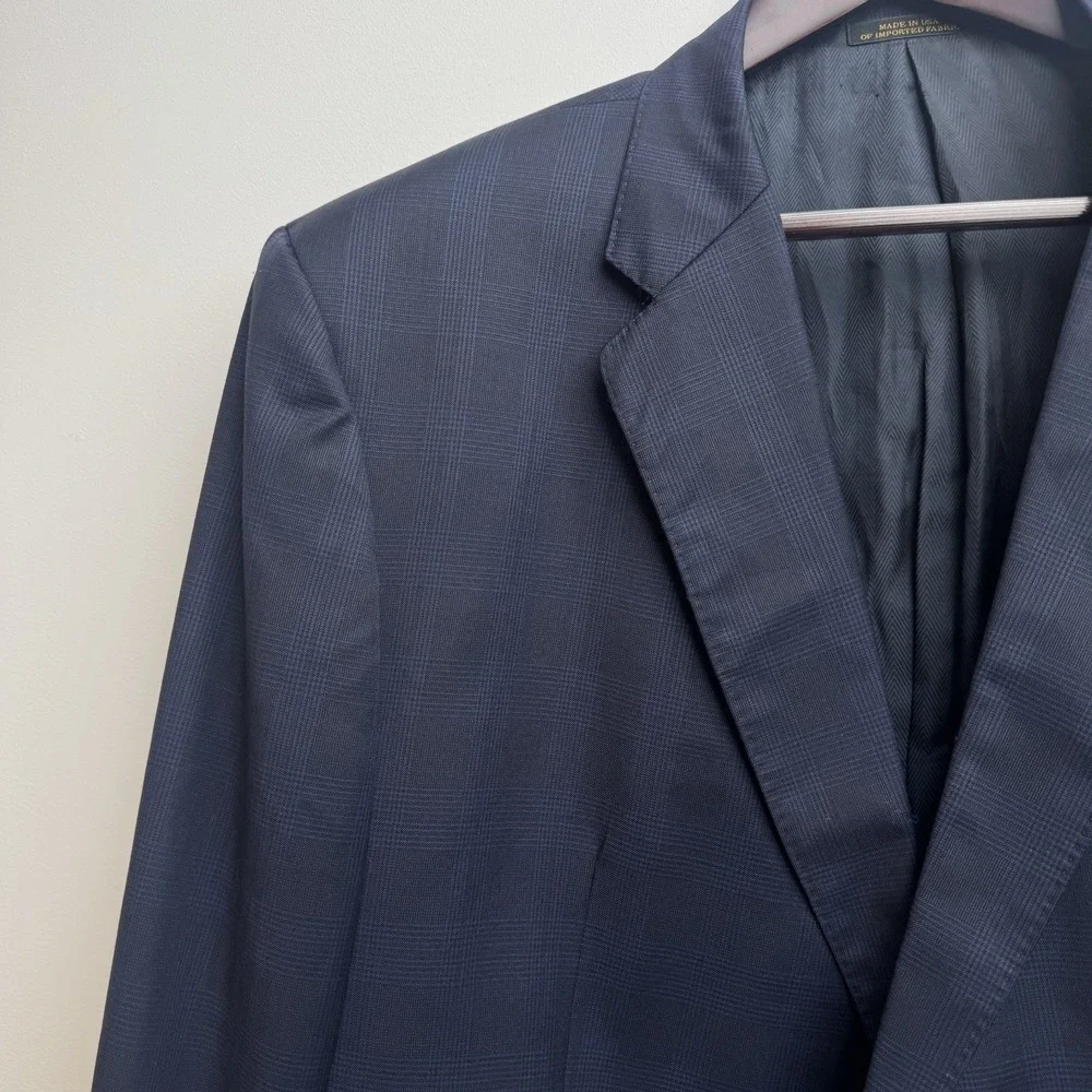 Jos. A. Bank Reserve Coat Men's 42R Navy Prince Of Wales Plaid Made In USA Blaze